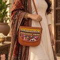 Ajrakh Printed Sling with Handwork Patch Small Brown or Tan