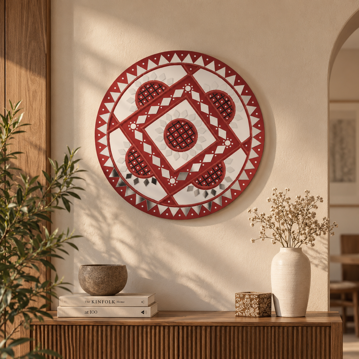 Brown Mud work with Mirror Round Shape
