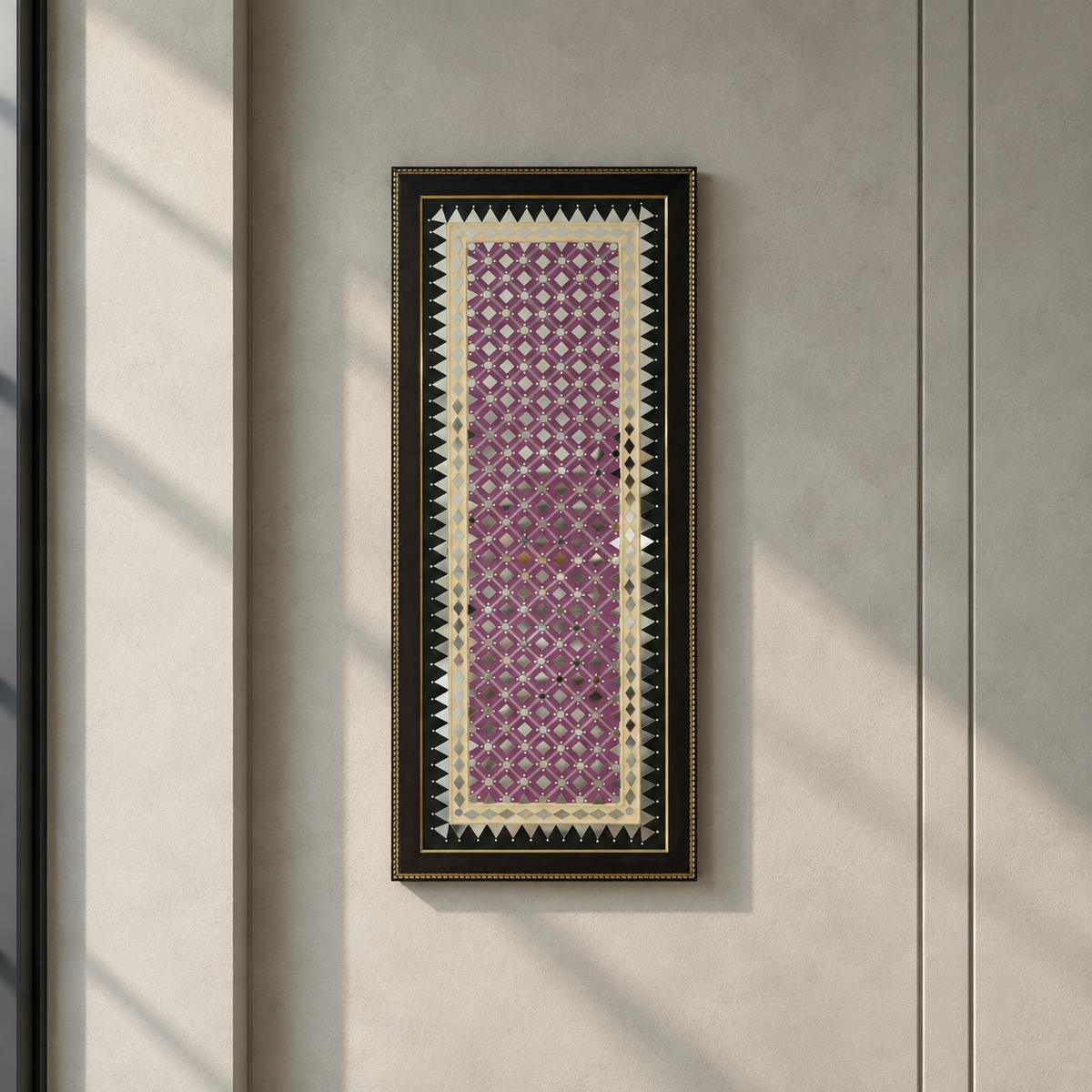 Rectange Frame with Mirror Work White and Maroon