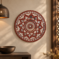 Round Frame with Mirror Work White and Maroon