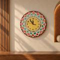 Round Lotus Wall Clock Blue & Orange