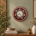 Round Lotus Wall Clock Black & Maroon