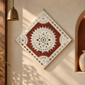 Square Frame with Mirror Work White and Maroon