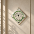 Square Mud Work Wall Clock Green & White